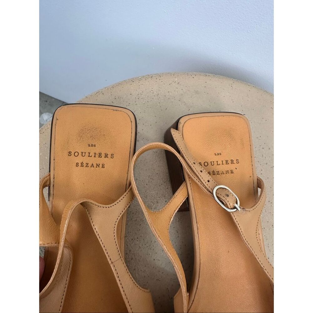 Sezane Women’s Livie Babies Smooth Honey Leather Tan  Mary Jane Flats - Picture 7 of 16